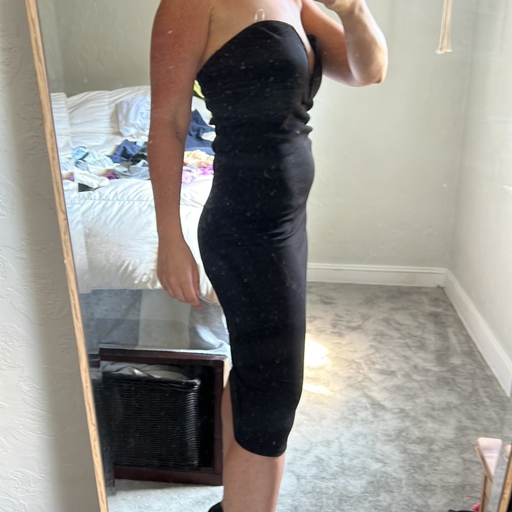 BNWT KTOO little black deep cut V dress L